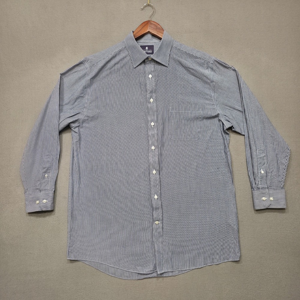 Stafford Easy-Care Men's Blue Stripe Long Sleeve Dress Shirt Size 16.5-32/33